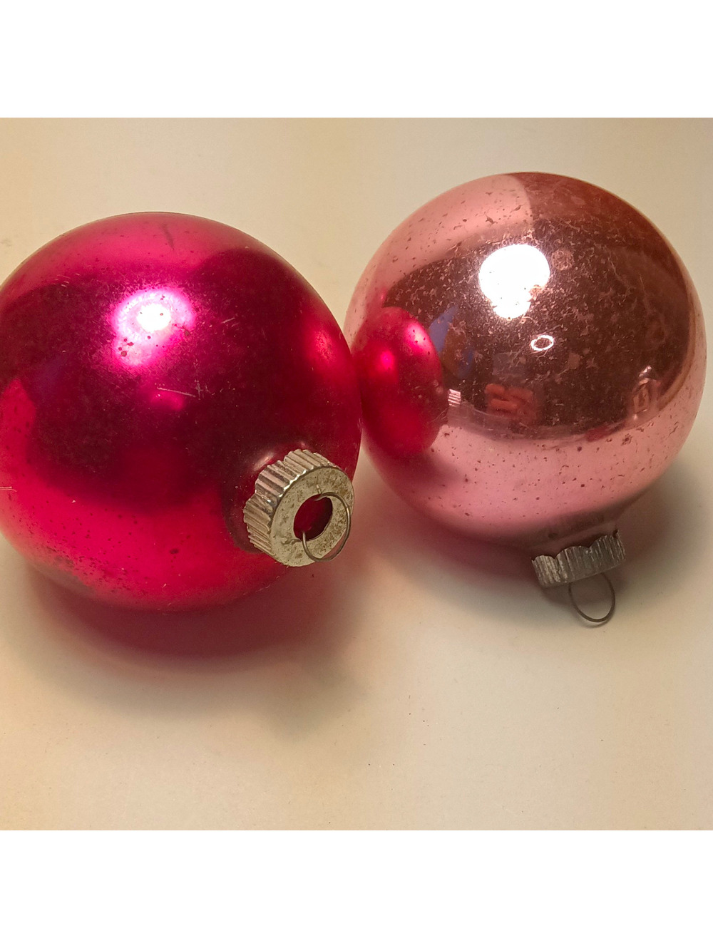Shiny Bright Glass Christmas Ball Ornaments Hanging Solid Holiday Set of 2 1950s